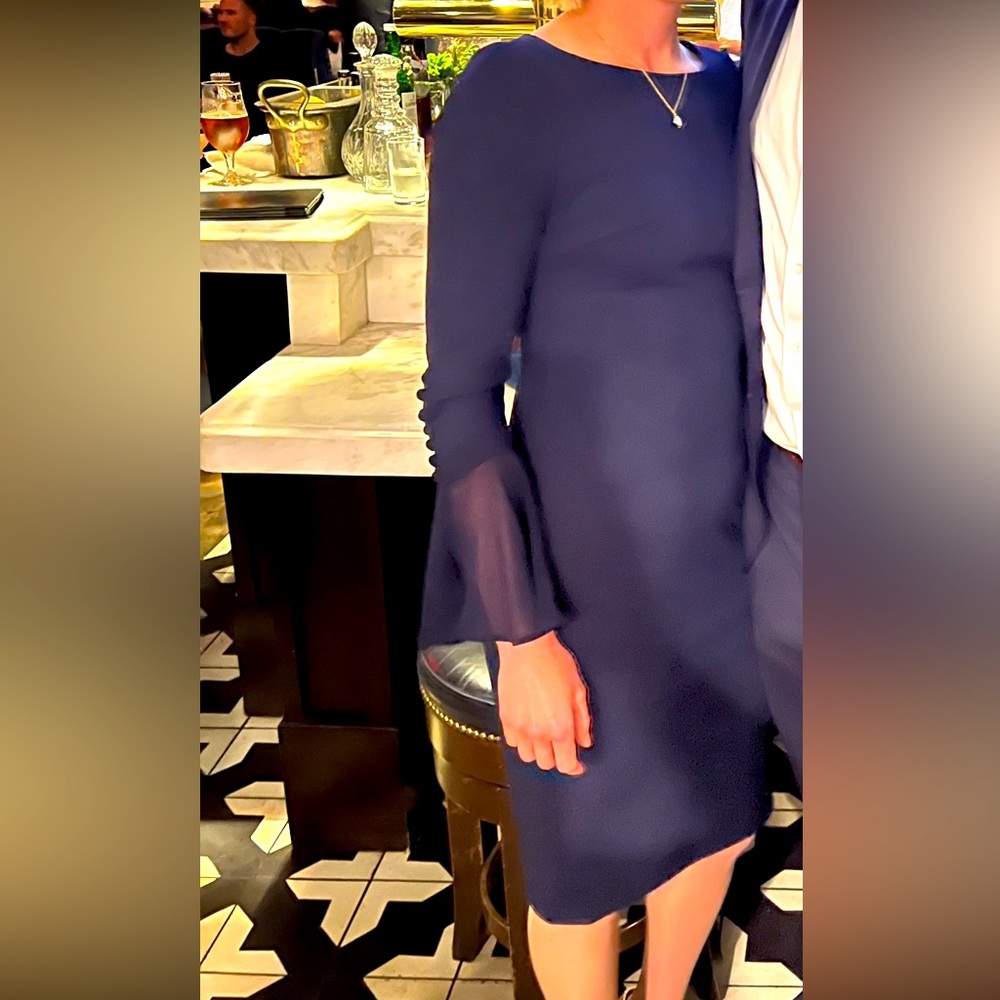 Calvin Klein Navy Long Flutter Sleeve Sheath Dress Size 4.